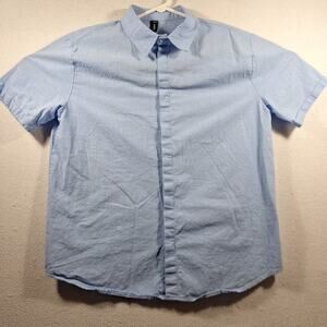 Ouku Shirt Button Up Short Sleeve Mens Large Blue